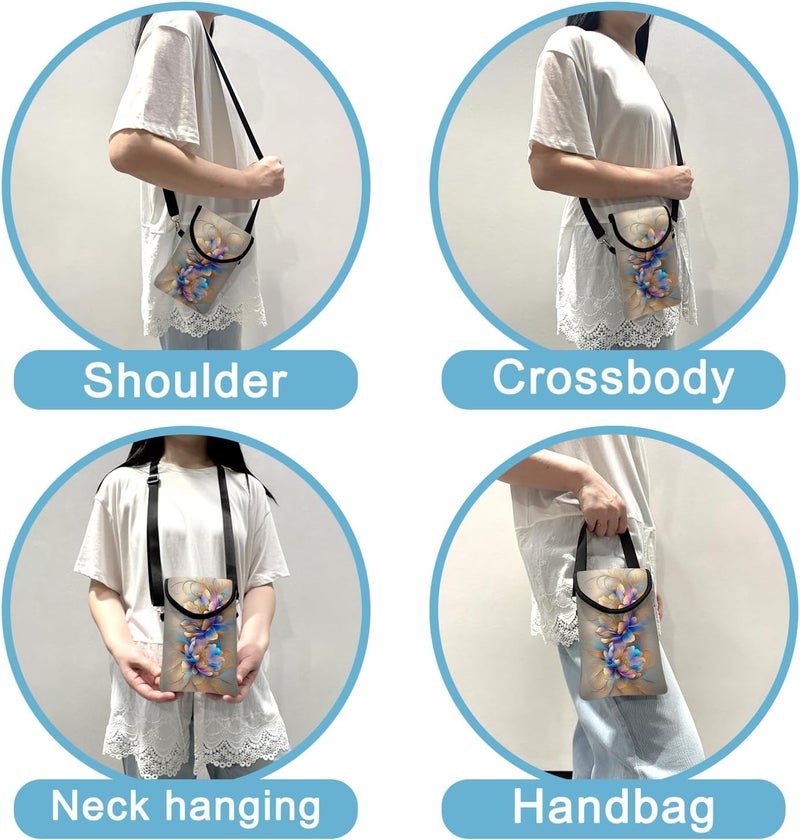 otilil Neoprene Cell Phone Sleeve Pouch Case Bag with Crossbody Strap Neck Lanyard for Women 7.5 X 4.3 in BF Flowers - Image 3